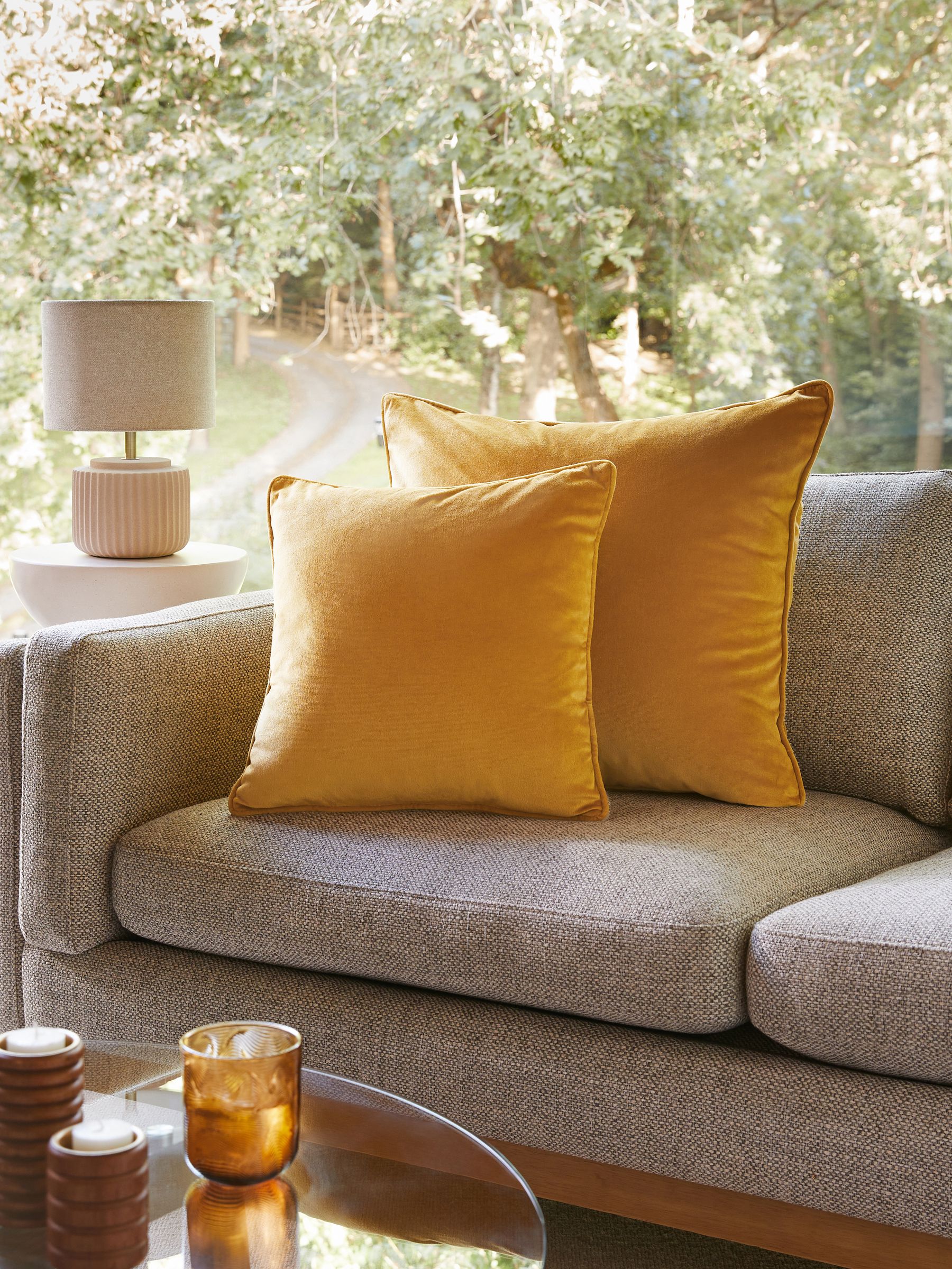 Velvet yellow cushions discount