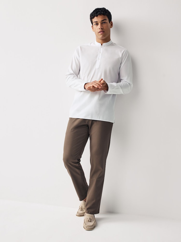 White Regular Fit Short Cotton Kurta - Image 2 of 6