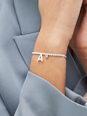 Silver Tone Initial Sparkle Beaded Stretch Bracelet - Image 1 of 25