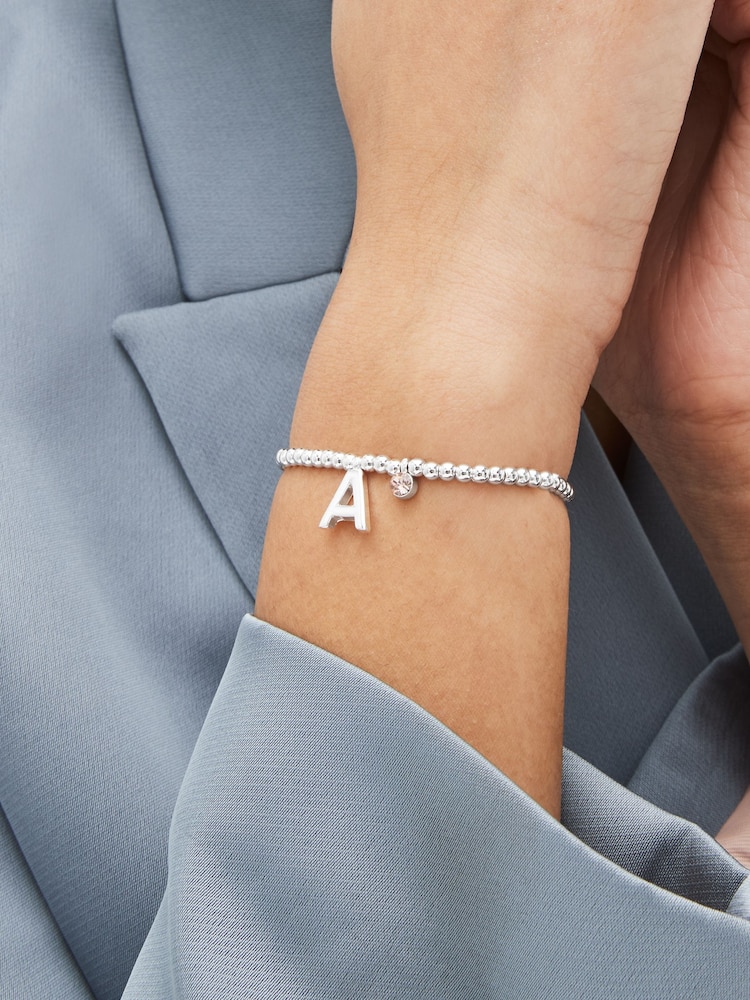 Silver Tone Initial Sparkle Beaded Stretch Bracelet - Image 1 of 25
