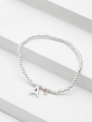Silver Tone Initial Sparkle Beaded Stretch Bracelet - Image 5 of 25