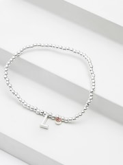 Silver Tone Initial Sparkle Beaded Stretch Bracelet - Image 7 of 25