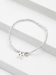 Silver Tone Initial Sparkle Beaded Stretch Bracelet - Image 8 of 25
