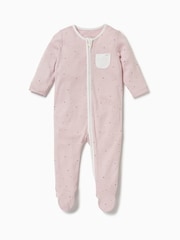 Rosa gepunktet - MORI Cotton & Bamboo 2 Way Zip Up Sleepsuit - Bild 3 von 5