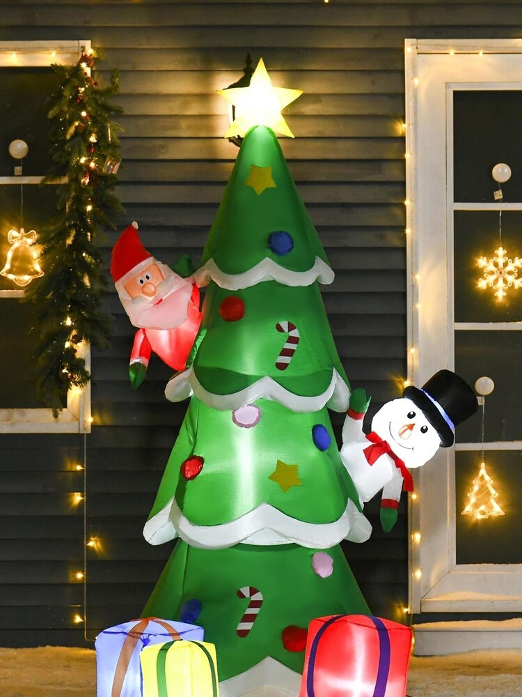 Homcom Green Outdoor 7ft Inflatable Santa Snowman Christmas Tree Decor - Image 1 of 5
