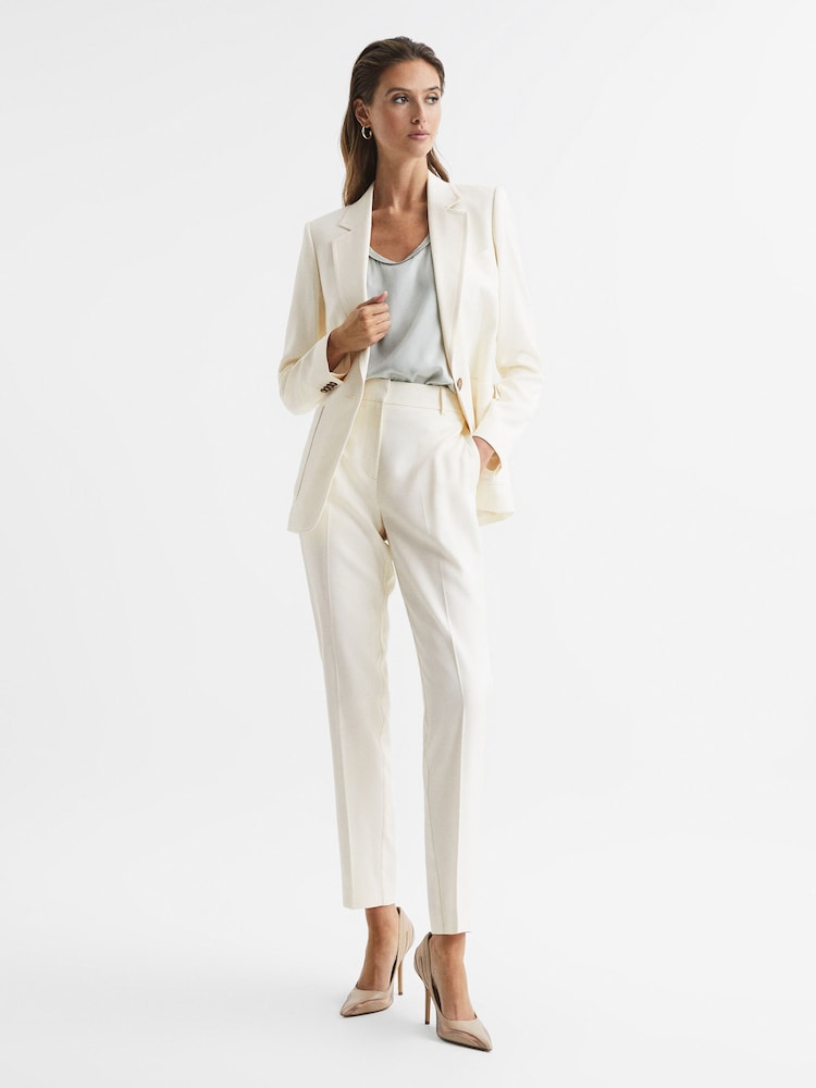 Reiss Cream Ember Petite Slim Fit High Rise Trousers - Image 1 of 6