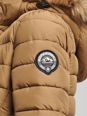 Brązowy - Długi, lekko ocieplany płaszcz puchowy Superdry z kapturem i sztucznym futerkiem - Image 9 of 9