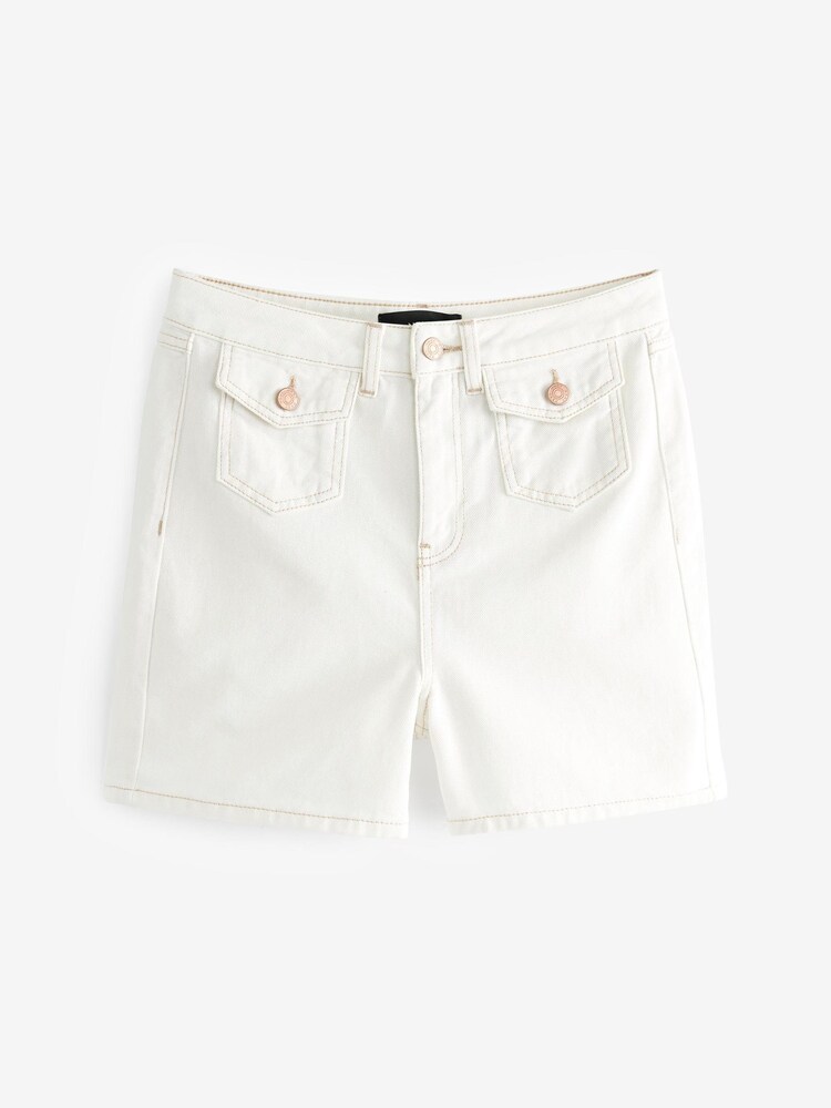 White Patch Pocket Detail Denim Shorts - Image 6 of 6