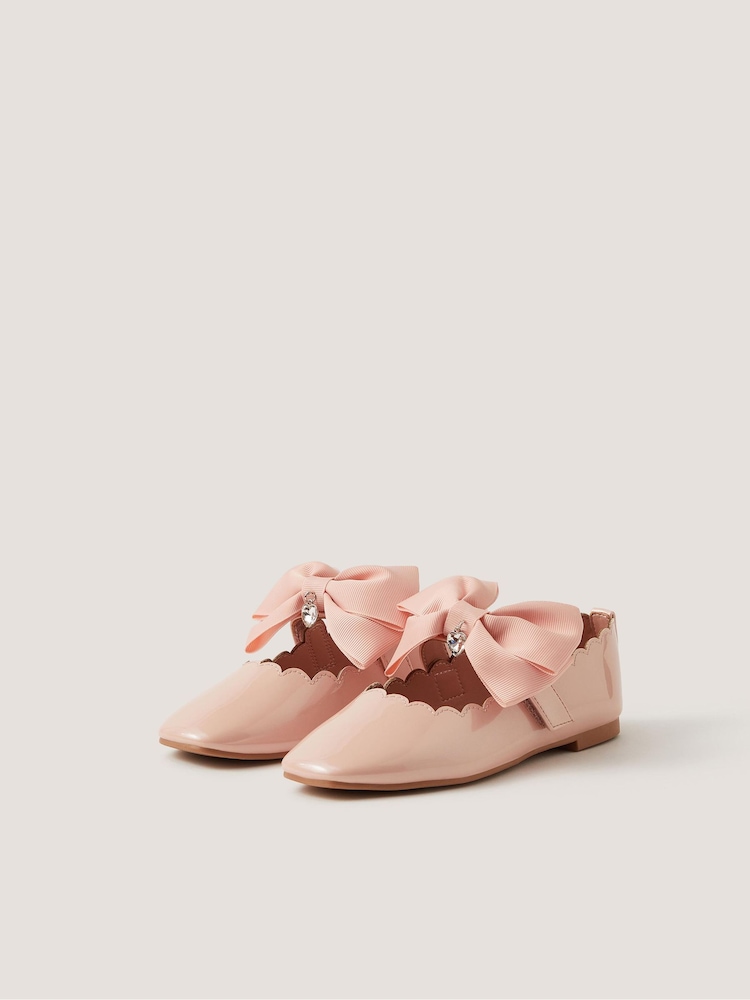 Monsoon Pink Bow Strap Patent Ballet Flats - Image 1 of 2