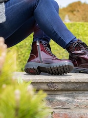 Pavers Red Wide Fit Lace-Up High-Shine Ankle Boots - Image 1 of 6