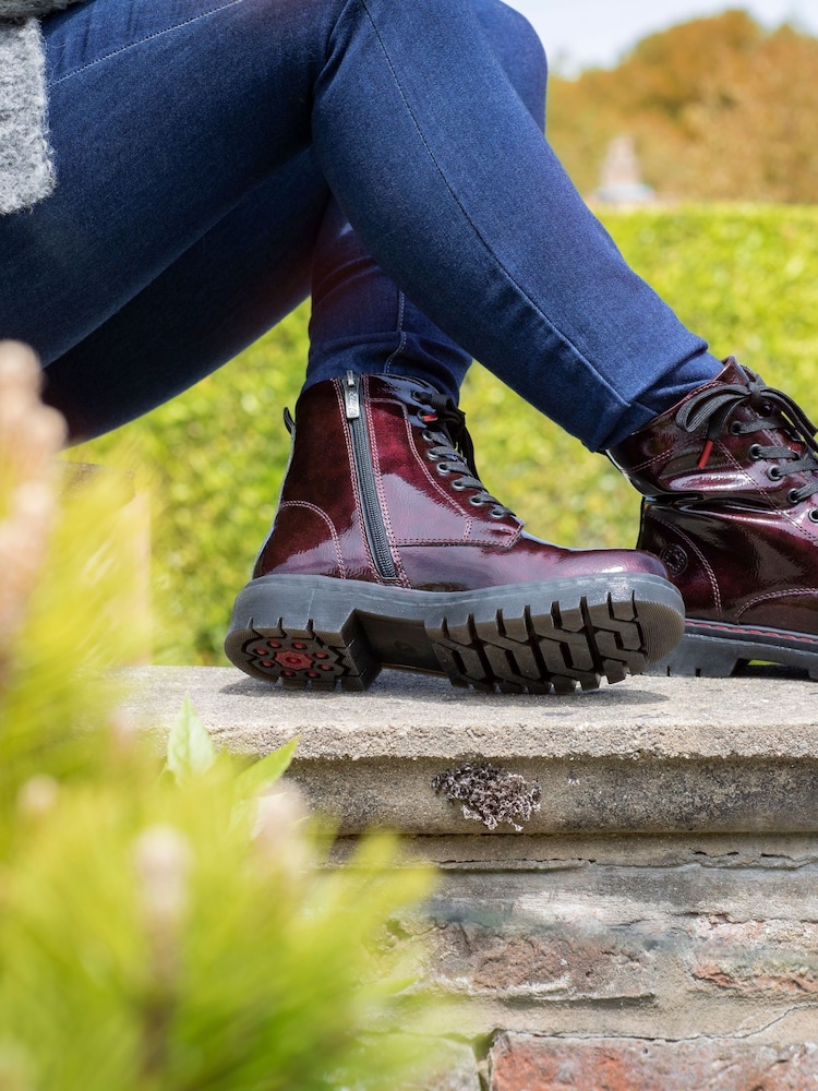 Pavers Red Wide Fit Lace-Up High-Shine Ankle Boots - Image 1 of 6