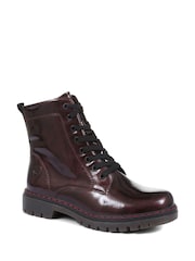 Pavers Red Wide Fit Lace-Up High-Shine Ankle Boots - Image 3 of 6