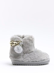 River Island Grey Faux Fur Slipper Boots - Image 1 of 5