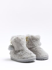 River Island Grey Faux Fur Slipper Boots - Image 2 of 5