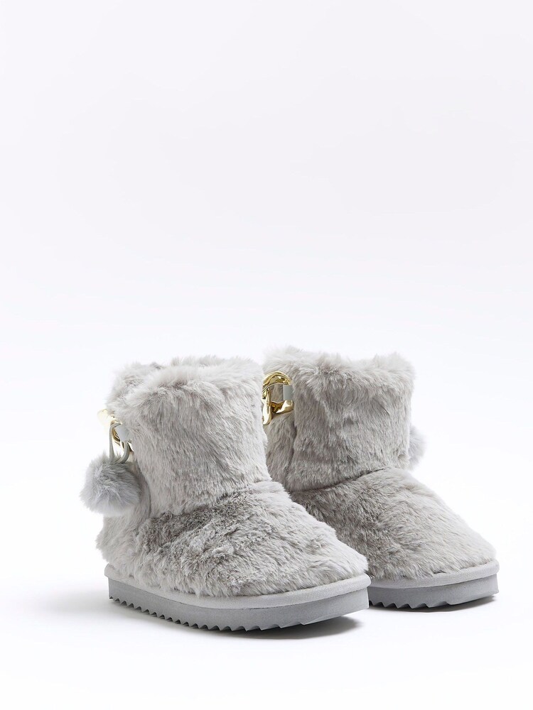 River Island Grey Faux Fur Slipper Boots - Image 2 of 5