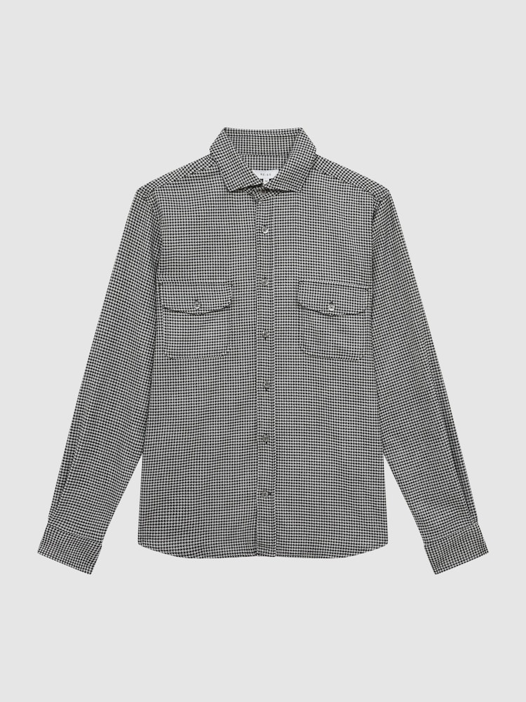 Reiss Black Roche Dogtooth Check Overshirt - Image 2 of 5