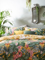 furn. Mustard Yellow Medinilla Tropical Reversible Duvet Cover And Pillowcase Set - Image 1 of 4