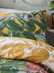furn. Mustard Yellow Medinilla Tropical Reversible Duvet Cover And Pillowcase Set - Image 3 of 4