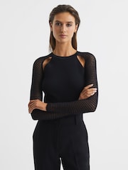 Reiss Black Maria Sheer Twist Front Jumper - Image 1 of 7