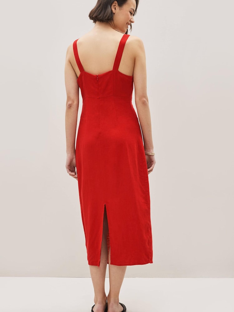 Rot - Schmal geschnittenes Midikleid aus Leinenmix - Bild 2 von 4 Rot - Schmal geschnittenes Midikleid aus Leinenmix - Bild 2 von 4