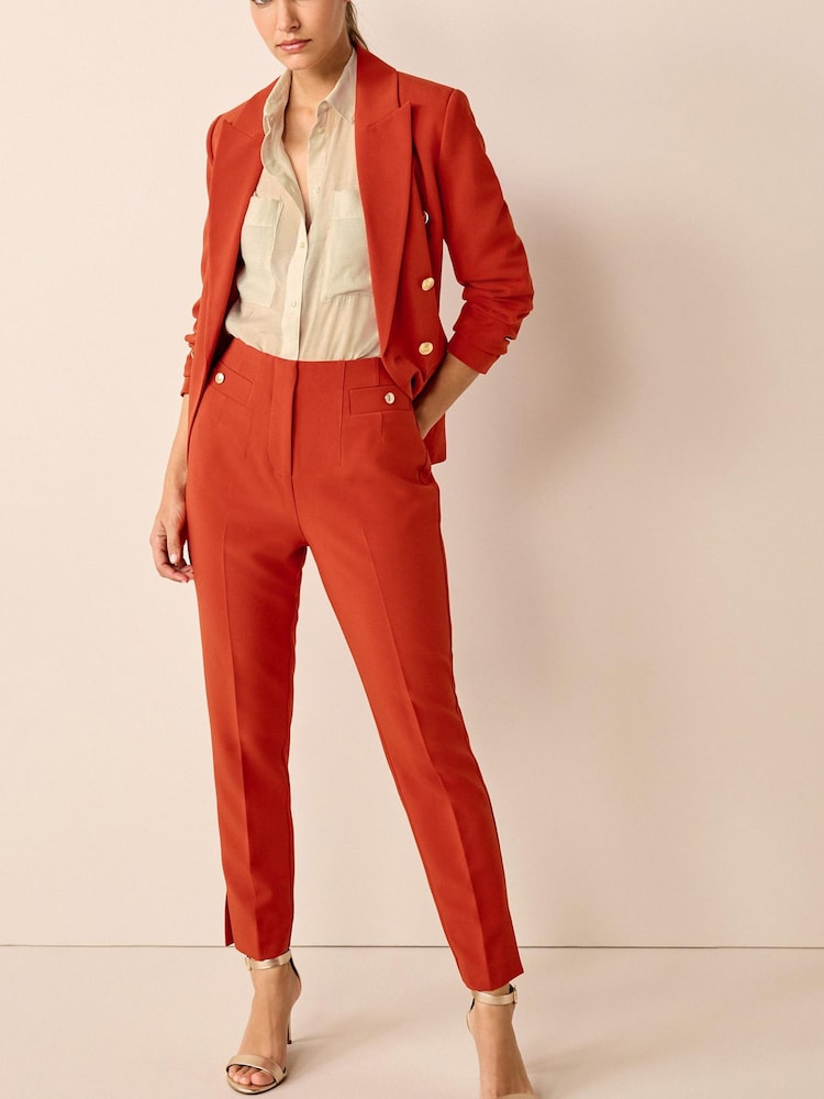 Rostbraun - Skinny-Hose mit Taschen und Knopfdetail - Bild 1 von 6