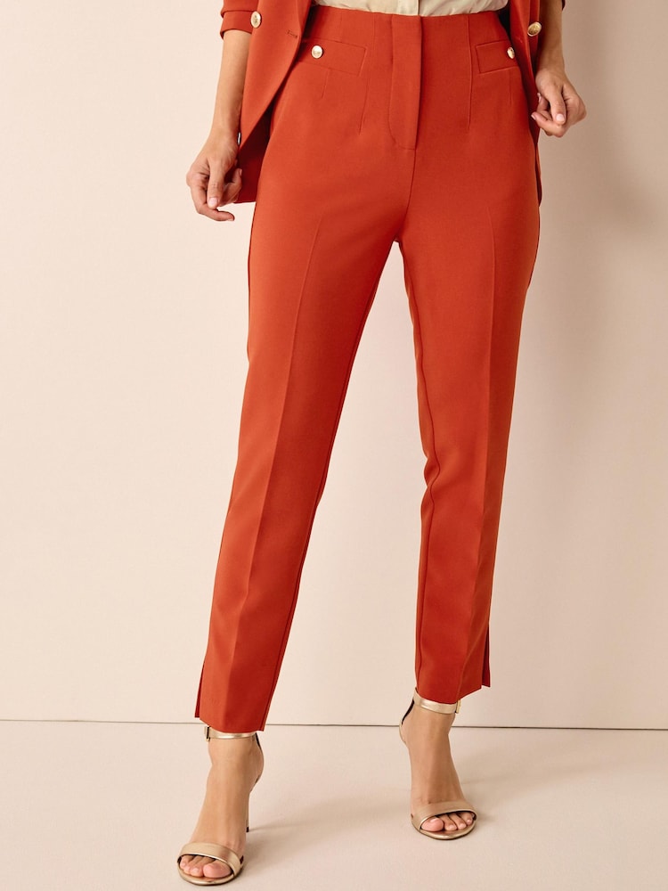 Rostbraun - Skinny-Hose mit Taschen und Knopfdetail - Bild 2 von 6