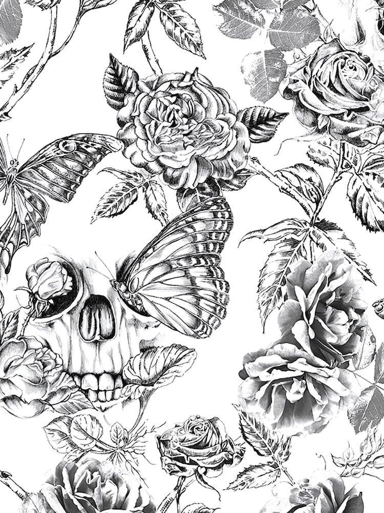 Graham & Brown Black Skull Roses 10M Wallpaper - Image 2 of 3