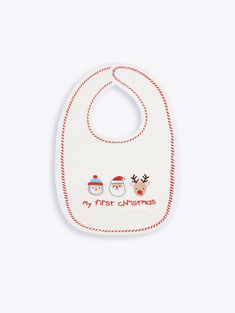 JoJo Maman Bébé Cream My First Christmas Bib - Image 1 of 2