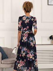 Jolie Moi Blue Haizley Floral Print Mesh Maxi Dress - Image 2 of 5