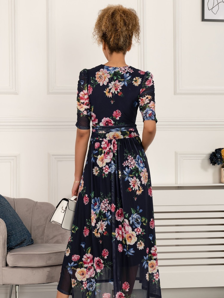 Jolie Moi Blue Haizley Floral Print Mesh Maxi Dress - Image 2 of 5