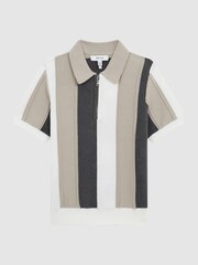Reiss Grey Herald Senior Half Zip Colourblock Polo T-Shirt - Image 2 of 7