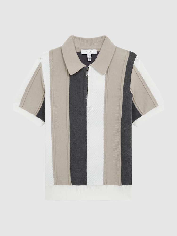 Reiss Grey Herald Senior Half Zip Colourblock Polo T-Shirt - Image 2 of 7