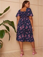 Chi Chi London Blue Curve Square Neck Ditsy Floral Midi Dress - Image 2 of 4