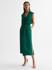 Reiss Green Tia Sleeveless Cowl-Neck Shirt Dress - Image 1 of 7