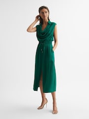 Reiss Green Tia Sleeveless Cowl-Neck Shirt Dress - Image 6 of 7