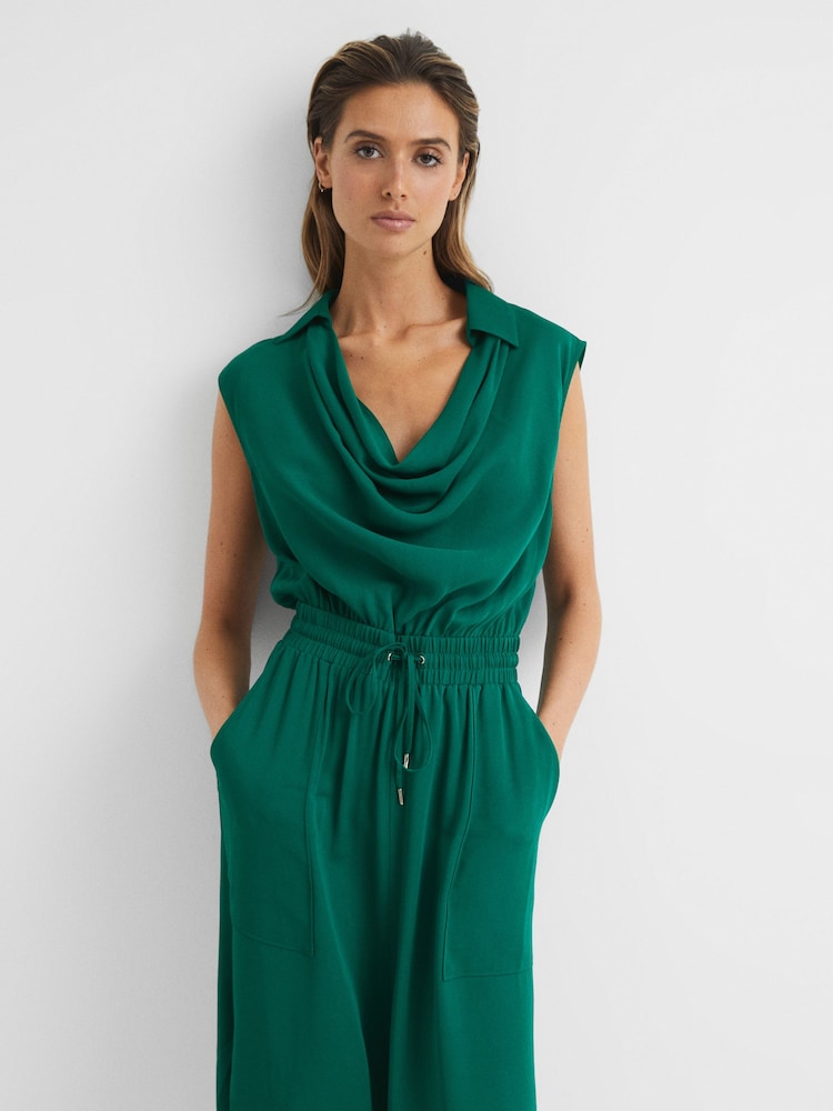 Reiss Green Tia Sleeveless Cowl-Neck Shirt Dress - Image 7 of 7