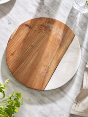 White Marble & Wood Round Serve Board - Image 2 of 5
