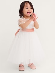 Monsoon Cream Baby Velvet Bow Bridesmaid Dress - Image 1 of 4
