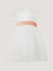 Monsoon Cream Baby Velvet Bow Bridesmaid Dress - Image 2 of 4
