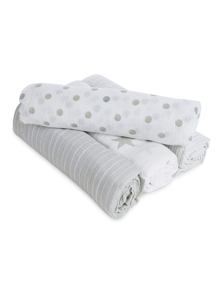 Aden & Anais Grey Essentials Muslin 100% Cotton Blankets 4 Pack - Image 1 of 5