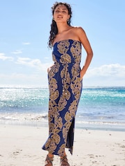 Navy Floral Bandeau Midi Dress - Image 2 of 5
