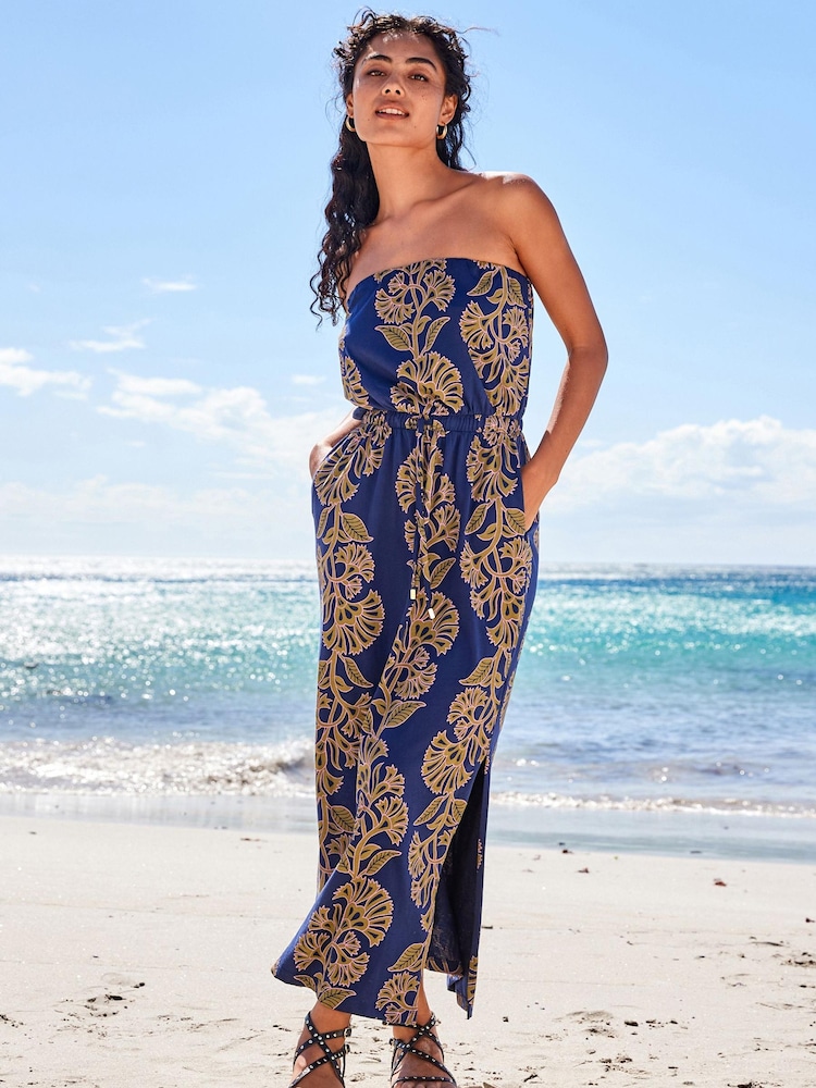 Navy Floral Bandeau Midi Dress - Image 2 of 5