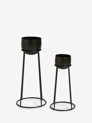 Set of 2 Black Hammered Metal Plant Pots On Stands - Image 2 of 5