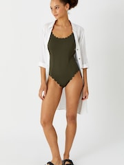 Accessorize Green Textured Scallop Swimsuit - Image 1 of 4