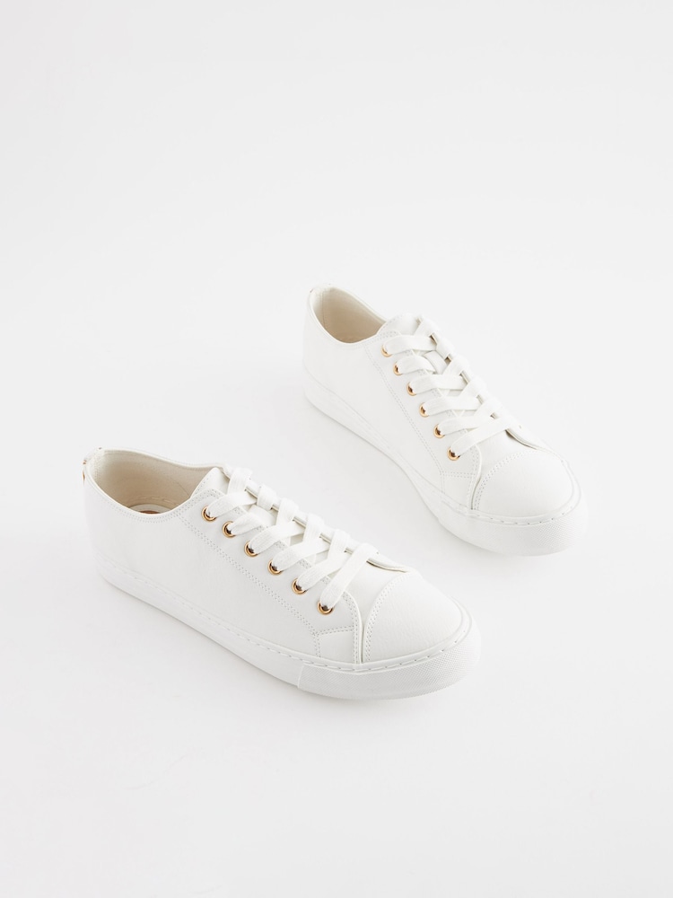 White Wide Fit Forever Comfort® Patent Baseball Trainers - Image 1 of 7