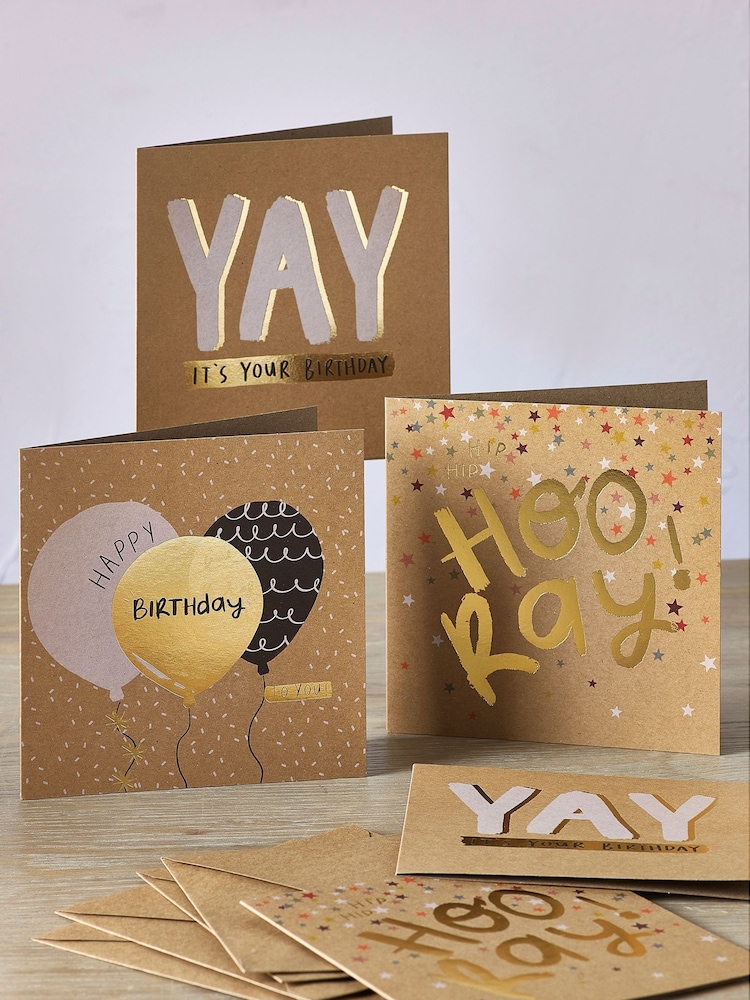 6 Pack Brown Craft Birthday Cards - Image 1 of 3