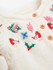 JoJo Maman Bébé Cream Christmas Embroidered Cardigan - Image 2 of 2