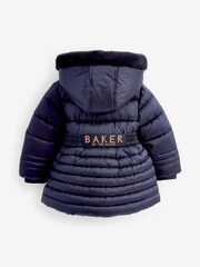 Granatowy płaszcz nieprzemakalny Baker by Ted Baker z rozkloszowanym dołem i rękawiczkami - Image 12 of 15