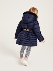 Granatowy płaszcz nieprzemakalny Baker by Ted Baker z rozkloszowanym dołem i rękawiczkami - Image 5 of 15