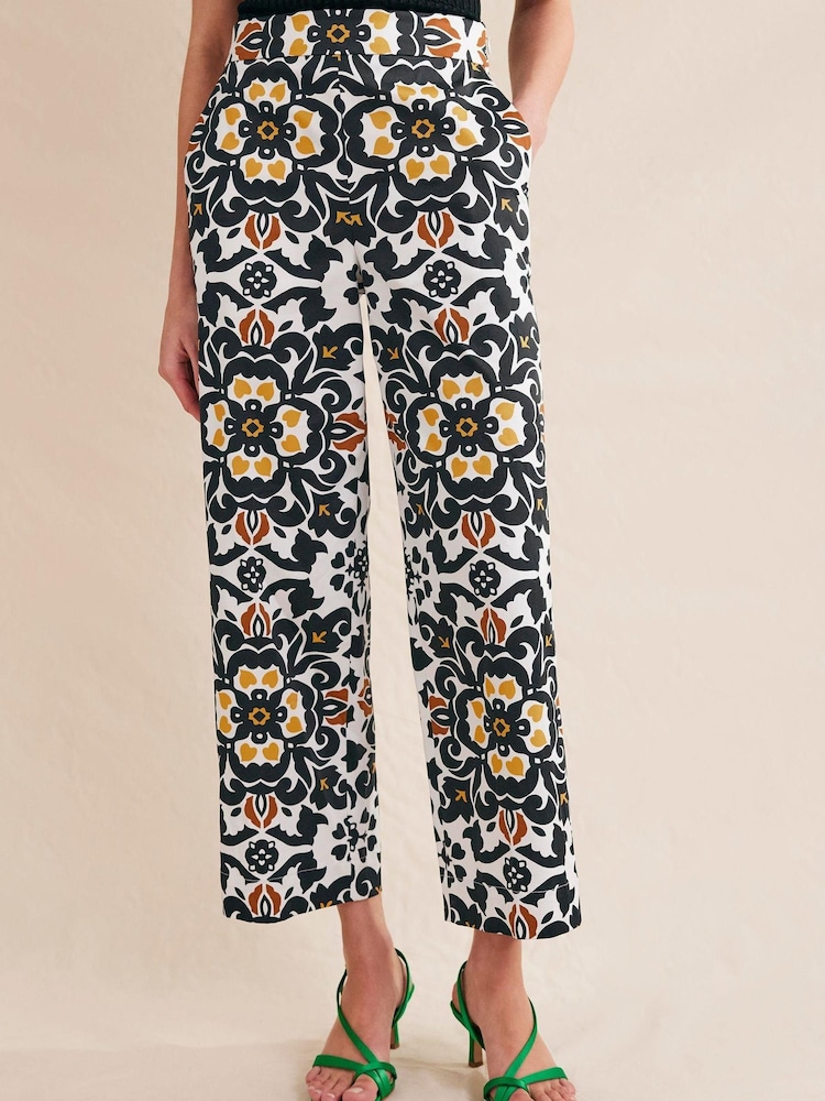 Boden Black Printed Crop Trousers - Image 1 of 5 Boden Black Printed Crop Trousers - Image 1 of 5